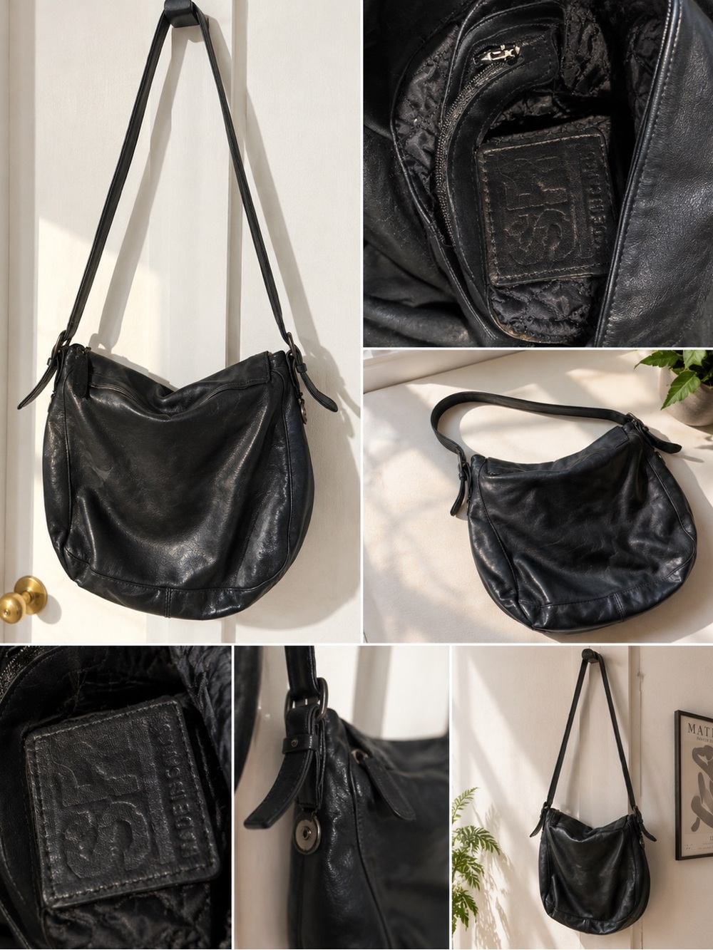 Vintage Wilsons Black Genuine Leather Slouchy Hobo Bag